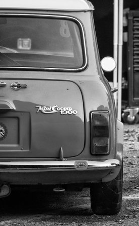 PESARO , ITALY - OTT 13 - 2018 : MORRIS MINI COOPER S FIRST EDITION RACE AUTOMOBILE RESERVED VINTAGE...
