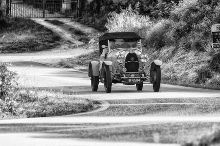 PESARO COLLE SAN BARTOLO , ITALY - MAY 17 - 2018 : BUGATTI T 40 GRAND SPORT 1928 on an old racing...