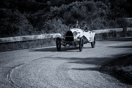 PESARO COLLE SAN BARTOLO , ITALY - MAY 17 - 2018 : BUGATTI T 23 BRESCIA 1925 on an old racing car in...