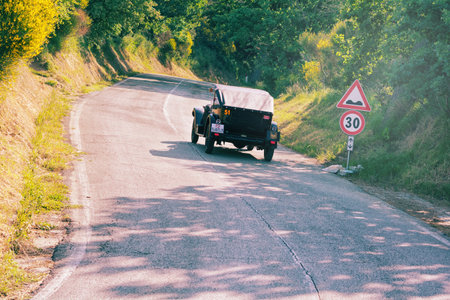 FIAT 520 1928 on an old racing car in rally Mille Miglia 2018 the famous italian historical race (1927-1957)のeditorial素材