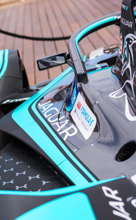 PORTO CERVO, ITALY - AUGUST 13 2019 : Sports car Jaguar all-electric FIA Formula E