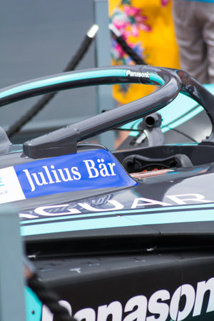 PORTO CERVO, ITALY - AUGUST 13 2019 : Sports car Jaguar all-electric FIA Formula E