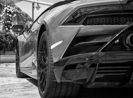 PORTO CERVO, ITALY - AUGUST 13 2019: Sports car Lamborghini Hurac?n Cabrioletのeditorial素材