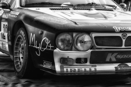 SAN MARINO, SAN MARINO - OCT 21 -2017: LANCIA RALLY 037 old racing car rally THE LEGEND 2017 the famous SAN MARINO historical raceのeditorial素材