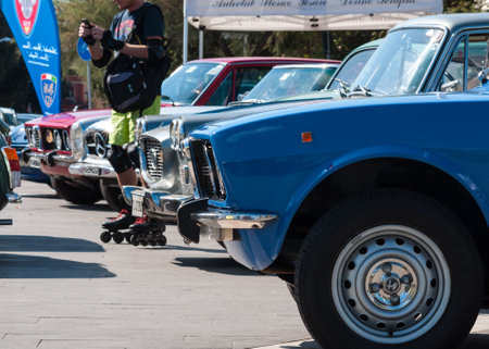 PESARO, ITALY - Sep 29, 2019: Alfa Romeo Alfetta on an old car in exposition