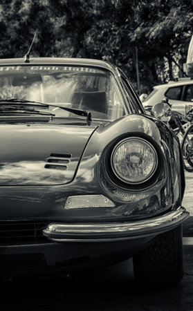 PESARO, ITALY - Sep 29, 2019: Ferrari Dino on an old racing car rallying in expositionのeditorial素材