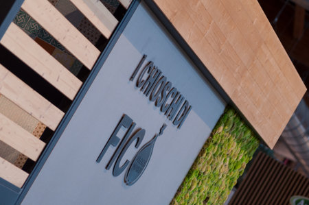 Bologna / Italy - September 24 2019: interior design Fig Eataly World. Fico is a theme park dedicated to the agrofood sector and gastronomy, one of the largest in the worldのeditorial素材