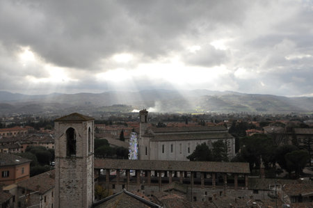 Panoramic view of the city of Gubbioのeditorial素材