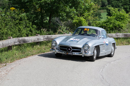PESARO COLLE SAN BARTOLO , ITALY - MAY 17 - 2018 : MERCEDES-BENZ 300 SL COUPÃ‰ (W198) 1955 on an...