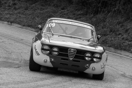 PESARO COLLE SAN BARTOLO, ITALY - OCT 12 - 2019: ALFA ROMEO GTAM on an old racing car in rallyのeditorial素材