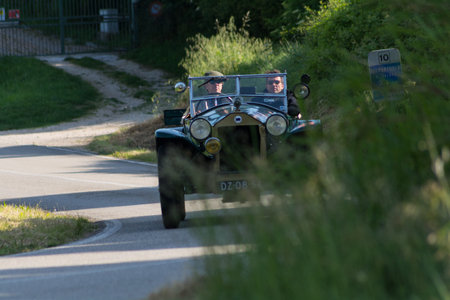PESARO COLLE SAN BARTOLO, ITALY - MAY 17 - 2018: LAUNCH LAMBDA VIII SERIES 1928 on an old racing car in rally Mille Miglia 2018 the famous italian historical race (1927-1957)