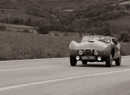 CAGLI, ITALY - OCT 24 - 2020: arnolt bolide 1954 on an old racing car in rally Mille Miglia 2020 the famous italian historical race (1927-1957のeditorial素材