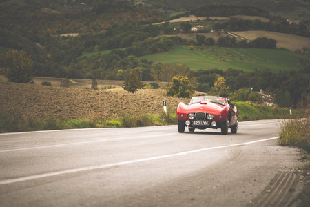 CAGLI, ITALY - OCT 24 - 2020: arnolt bolide 1954 on an old racing car in rally Mille Miglia 2020 the famous italian historical race (1927-1957のeditorial素材