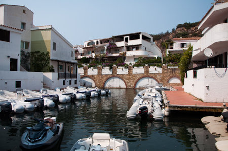 italy, porto quatu, 20 -08-2021: Splendid view of Poltu Quatu port and bay with luxury yachtsのeditorial素材