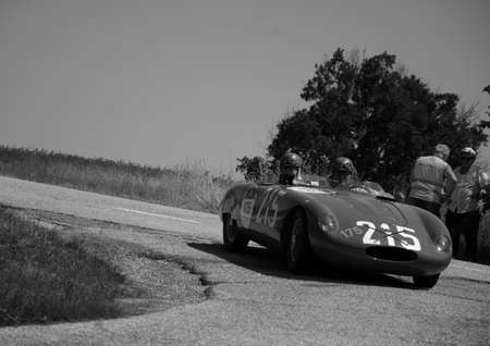 URBINO, ITALY - JUN 16 - 2022: OSCA S 750 1956 on an old racing car in rally Mille Miglia 2022 the famous italian historical race (1927-1957)のeditorial素材