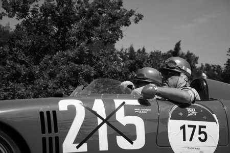 URBINO, ITALY - JUN 16 - 2022: OSCA S 750 1956 on an old racing car in rally Mille Miglia 2022 the famous italian historical race (1927-1957)のeditorial素材