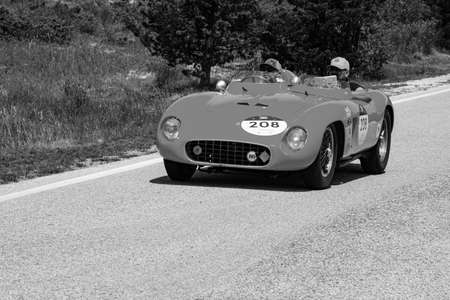 URBINO, ITALY - JUN 16 - 2022: FERRARI 500 TR SPIDER SCAGLIETTI 1956 on an old racing car in rally...