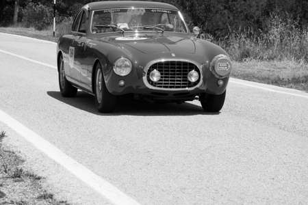 URBINO, ITALY - JUN 16 - 2022: FERRARI 212 INTER EUROPA PINIFARINA 1953 on an old racing car in rally Mille Miglia 2022 the famous italian historical race (1927-1957のeditorial素材