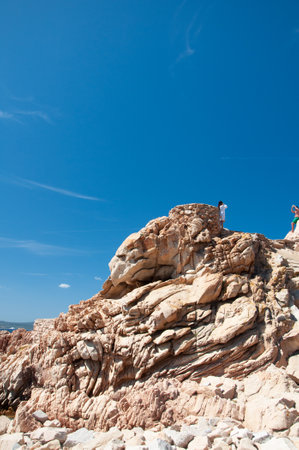 La Maddalena Sardinia of spargi di corsara di cala del landscape at summerのeditorial素材