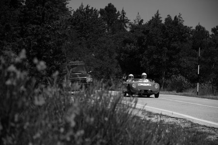 URBINO - ITALY - JUN 16 - 2022: OSCA MT4 1350 2AD 1955 on an old racing car in rally Mille Miglia 2022 the famous italian historical race (1927-1957 on an old racing car in rally Mille Miglia 2022 the famous italian historical race (1927 -1957のeditorial素材