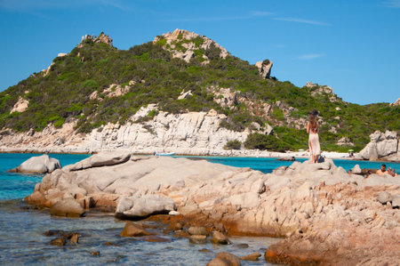 La Maddalena Sardinia of spargi di corsara di cala del landscape at summerのeditorial素材