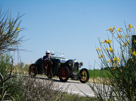 URBINO, ITALY - JUN 16 - 2022: SALMSON GRAND SPORT GS8 1928 on an old racing car in rally Mille Miglia 2022 the famous italian historical race (1927-1957のeditorial素材