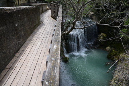 waterfall of Pioraco, Italy, landscape waterfall in the forest apennines montainの写真素材