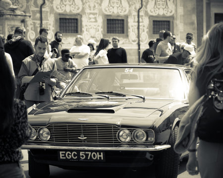 PISA , ITALY - APRIL 30 - 2023 : Aston Martin DBS 1969 on an old racing car in rally GP Terre di Canossaのeditorial素材