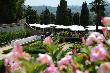 Pesarro, ITALY - 2 Aug -2024: Villa Caprile is a historic villa located in Pesaro, Italy, celebrated for its rich architectural heritage and beautiful gardens. Built in 1640 by Marquis Giovanni Mosca, Villa Caprile exemplifies Baroque elegance and has served as a summer residence for nobility over centuries.の写真素材