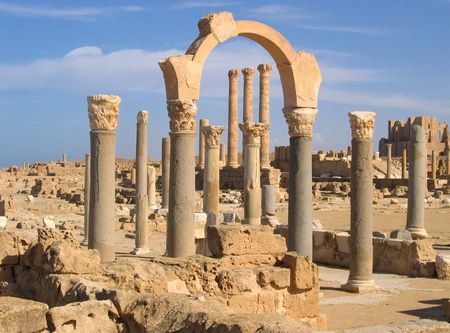 Libya, Sabratha, Ruins of the ancient Roman cityの写真素材