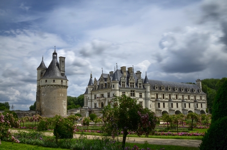 Castle of Chenonceau, Loire region, France. Snap of June 27, 2017. View of the castle from the side of the gardens of Caterina de 'Mediciのeditorial素材