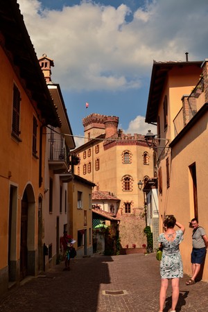Barolo, province of Cuneo, Piedmont, Italy. July 2018. The alleys of the old town are very typical, pretty and colorful, they have a wide choice of restaurants and wineries.のeditorial素材