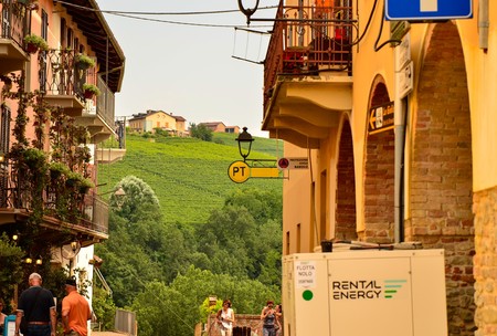 Barolo, province of Cuneo, Piedmont, Italy. July 2018. The alleys of the old town are very typical, pretty and colorful, they have a wide choice of restaurants and wineries.のeditorial素材