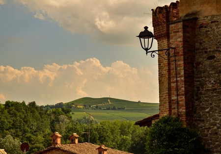Barolo, Piedmont, Italy. July 2018. From the castle you have magnificent views of the surrounding countryside: the magnificent vineyards are the protagonists. UNESCO heritage views.のeditorial素材