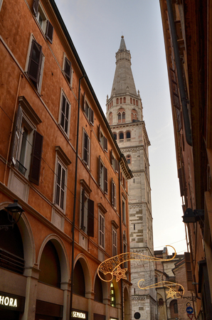 Modena, Emilia Romagna, Italy. December 2018. Ghirlandina is the bell tower of the city: entering...