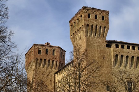 Vignola, Emilia Romagna, Italy. January 2019. The fortress of Vigonola seen from the south, overlooking the bank of the river Panaro. The cars, along the bridge over the river, can admire it.のeditorial素材