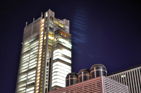 Turin, Italy, Piedmont. March 2019. The skyscraper, headquarters, of the Intesa-SanPaolo bank at night. Viewpoint at the side of the Porta Susa railway station.のeditorial素材