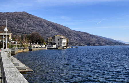 Mergozzo, Piedmont, Italy. March 2019. The lakeside promenade starts from the historic center to continue along the whole bank, leading to the municipal fish repopulation center.のeditorial素材