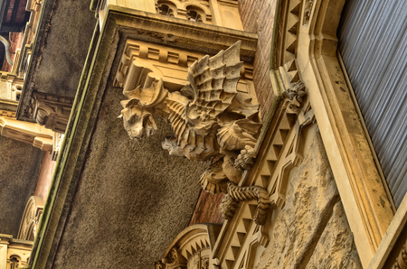 Turin, Piemonte, Italy. October 2018. The house of victory or house of dragons, is one of the most representative examples of the Neo-Gothic style civil residence of the city.のeditorial素材