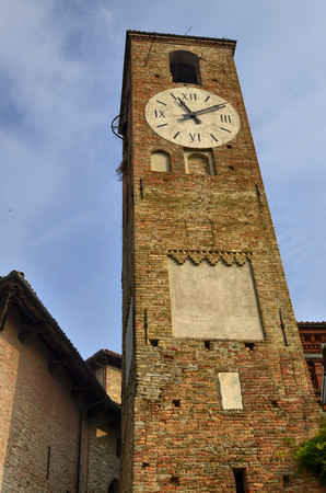 Neive, Piedmont, Italy. October 2018. The clock tower, or civic tower, or municipal tower. It is clearly visible from any point of the village and has always represented independence.のeditorial素材