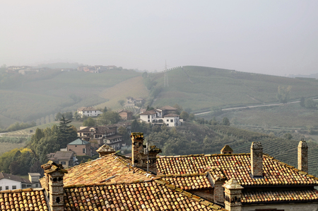 Neive, Piedmont, Italy. October 2018. From the historic center some viewpoints offer the spectacle of vineyards and countryside alternating with houses along the hills.のeditorial素材