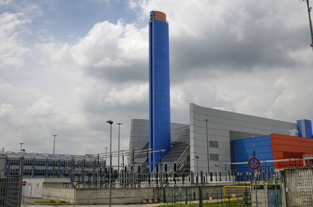 Turin, Gerbido, Piedmont Italy Gugno 3 2018. The waste-to-energy plant of the company TRM-IREN GROUP. View where the power plant is visible with its truss structures.のeditorial素材