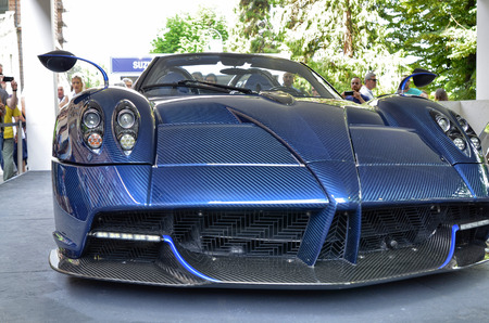 Turin, Piedmont, Italy. June 2018. At the Valentino park, the motor show. At the Pagani stand, a huayra with an extremely sporty and futuristic line.のeditorial素材
