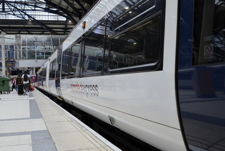 Liverpool street station, London United Kingdom, June 14 2018. From Stansted Airport the Stansted Express train takes travelers to London Liverpool station. It is located in the heart of the city.のeditorial素材