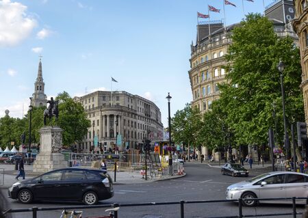 London, United Kingdom, 14 June 2018. Trafalgar Square is a London square dedicated to the memory of the Battle of Trafalgar. It is dominated by the column of Admiral Nelson, winner of the battle.のeditorial素材