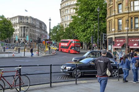London, United Kingdom, 14 June 2018. Trafalgar Square is a London square dedicated to the memory of the Battle of Trafalgar. It is dominated by the column of Admiral Nelson, winner of the battle.のeditorial素材