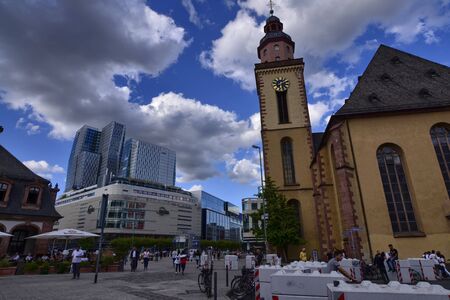 Frankfurt am Main, Germany, August 2019. The square overlooking St. Catherine's Church. Here flows the Zeil, the shopping and social life of the city.のeditorial素材