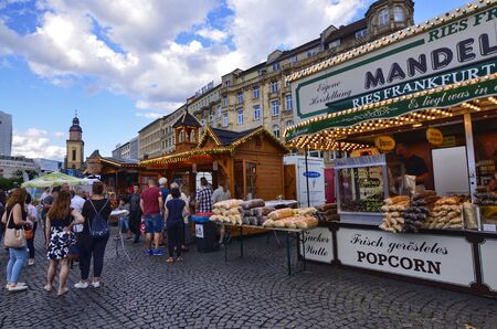 Frankfurt am Main, Germany, August 2019. Kiosks producing local street foodのeditorial素材