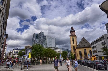 Frankfurt am Main, Germany, August 2019. The square overlooking St. Catherine's Church. Here flows the Zeil, the shopping and social life of the city.のeditorial素材