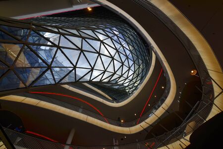 Frankfurt am Main, Germany. August 2019. The Zeilgalerie on the Zeil, the shopping course. Very modern structure in metal and glass. View from inside.のeditorial素材